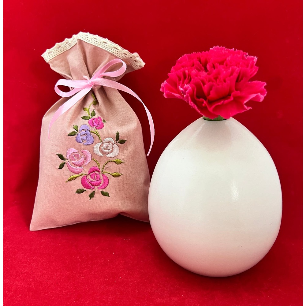 SIX Embroided Drawstring Bags, Cloth drawstring bags, Small Cloth Pouches